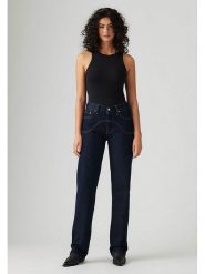 Levi's Dżinsy - Comfort fit - w kolorze granatowym rozmiar: W25/L30. Niebieskie jeansy Levi's, l, z aplikacjami, klasyczne, z podwyższonym stanem. Za 232.23 zł.