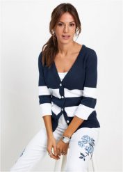 Sweter rozpinany z bawełny. Niebieskie swetry bonprix, bez wzorów, z bawełny, eleganckie, bez ramiączek. Za 99.99 zł.