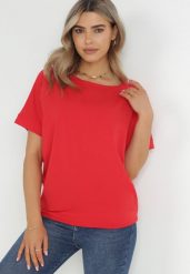 Czerwony Bawełniany T-shirt Oversize Anoush. Czerwone t-shirty Born2be, l, bez wzorów, z bawełny, klasyczne, bez kołnierzyka, bez ramiączek. W wyprzedaży za 63.99 zł.