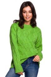 Zielony Ciepły Sweter z Półgolfem w Warkocze. Zielone swetry MOE, l, bez wzorów, z materiału, bez ramiączek. Za 209.90 zł.