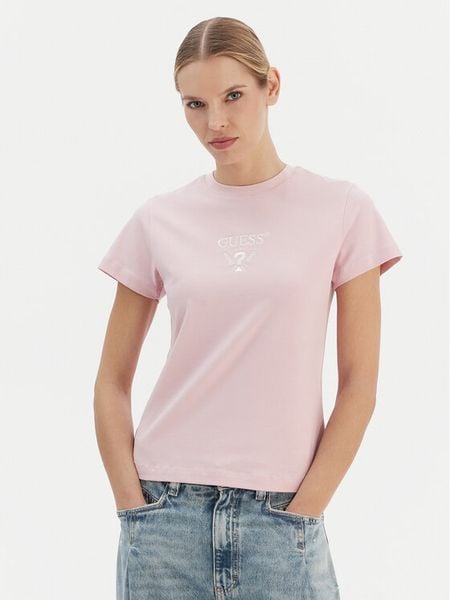 Guess T-Shirt V4YI21 KCDH1 Różowy Regular Fit. Czerwone t-shirty Guess, s, z aplikacjami, z bawełny, bez kołnierzyka, bez ramiączek. Za 102.99 zł.
