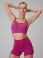 4F Biustonosz treningowy z wysokim wsparciem damski - różowy L. Czerwone biustonosze sportowe 4f, bez wzorów, z gumy, na fitness i siłownię. Za 179.99 zł.