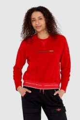 AERONAUTICA MILITARE Czerwona welurowa bluza damska z wieloma zdobieniami. Czerwone bluzy Aeronautica Militare, s, z aplikacjami, z bawełny, bez ramiączek, bez kaptura. W wyprzedaży za 459.99 zł.