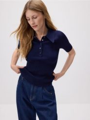Bluzka w prążek - granatowy. Niebieskie bluzki Reserved, l, bez wzorów, z dzianiny, bez kołnierzyka, bez ramiączek. Za 119.99 zł.