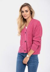 Kardigan S-FOXY. Czerwone swetry Volcano, s, bez wzorów, z materiału, bez ramiączek. Za 139.99 zł.