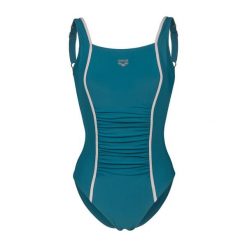 Strój kąpielowy damski treningowy basenowy modelujący plażowy Arena Amelia. Niebieskie stroje jednoczęściowe Arena, bez wzorów, sportowe. Za 259.99 zł.