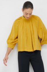 Sisley bluzka damska kolor żółty gładka. Żółte bluzki Sisley, l, bez wzorów, z tkaniny, bez kołnierzyka, bez ramiączek. W wyprzedaży za 250.99 zł.