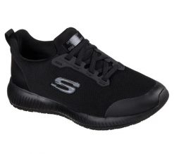Obuwie Sportowe Damskie Skechers Work: Squad SR Biały. Czarne buty treningowe Skechers, bez wzorów, z materiału, bez zapięcia. Za 278.99 zł.