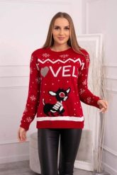 Sweter świąteczny z napisem czerwony. Czerwone swetry KESI, l, bez wzorów, z wełny, wizytowe, plus size, bez ramiączek. Za 125.45 zł.