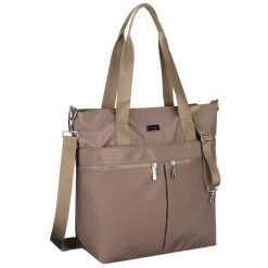 Jednokomorowa, beżowa shopperka damska zamykana suwakiem Peterson PTN CTY-19. Brązowe torebki klasyczne Peterson, bez wzorów, bez dodatków. Za 89.99 zł.