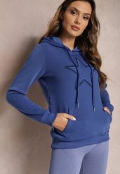 Niebieska Ocieplana Bluza Dzianinowa z Kapturem Ziff. Niebieskie bluzy Renee, xl, bez wzorów, z dzianiny, casualowe, bez ramiączek, z kapturem. W wyprzedaży za 71.99 zł.