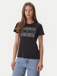 DKNY T-Shirt DJ6T1701 Czarny Regular Fit. Czarne t-shirty DKNY, xl, bez wzorów, z bawełny, bez kołnierzyka, bez ramiączek. Za 219.99 zł.
