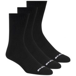 Skarpetki sportowe dla dorosłych 3pk Unisex Non Terry Crew. Czarne skarpetki Skechers, bez wzorów, z bawełny. Za 49.99 zł.