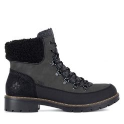 Botki Rieker. Szare botki Rieker, bez wzorów, bez obcasa, na płaskiej podeszwie, bez zapięcia. Za 335.00 zł.