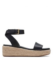 Clarks Skórzane sandały "Kimmei Ivy" w kolorze czarnym na koturnie rozmiar: 40. Czarne sandały Clarks, bez wzorów, z otwartym noskiem, bez obcasa, na koturnie, bez zapięcia. Za 157.35 zł.