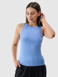4F Top slim bezszwowy damski - niebieski M/L. Niebieskie topy 4f, l, bez wzorów, z dzianiny, klasyczne, bez kołnierzyka, bez ramiączek. W wyprzedaży za 29.99 zł.
