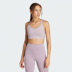 Biustonosz FastImpact Luxe Run High-Support. Czerwone biustonosze sportowe adidas, bez wzorów, z materiału, na fitness i siłownię. W wyprzedaży za 285.20 zł.