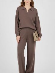 Gładki sweter z kołnierzem - beżowy. Brązowe swetry Sinsay, l, bez wzorów, bez ramiączek. Za 49.99 zł.