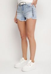 Niebieskie Szorty Jeansowe z Wysokim Stanem Zdobione Przetarciami Vestella. Niebieskie szorty Born2be, z aplikacjami, z jeansu. Za 119.99 zł.