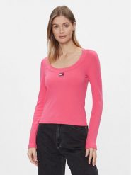 Tommy Jeans Bluzka Tjw Slim Badge Rib Tee Ls DW0DW17397 Różowy Slim Fit. Czerwone bluzki Tommy Jeans, m, bez wzorów, z bawełny, bez kołnierzyka, bez ramiączek. Za 129.99 zł.