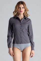 Szara Klasyczna Koszula - Body z Długim Rękawem. Szare koszule Figl, xl, bez wzorów, z lycry, klasyczne, bez kołnierzyka, bez ramiączek. Za 219.00 zł.