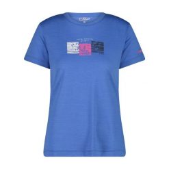 Damski T-shirt z okrągłym dekoltem z wełny merino CMP. Niebieskie t-shirty CMP, bez wzorów, z wełny, bez kołnierzyka, bez ramiączek. Za 266.55 zł.