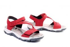 RIEKER 68871-33 red, sandały damskie. Czerwone sandały Rieker, bez wzorów, bez obcasa, bez zapięcia. Za 289.90 zł.