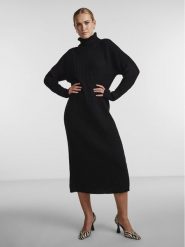 YAS Sukienka dzianinowa Mavi 26028660 Czarny Relaxed Fit. Czarne sukienki YAS, xs, bez wzorów, z dzianiny, bez kołnierzyka, bez ramiączek. Za 159.99 zł.
