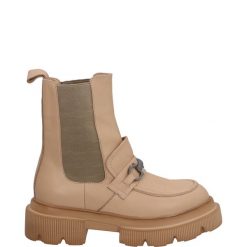 BOTKI Z OZDOBĄ 1065-07 BEIGE. Brązowe botki Venezia, z aplikacjami, ze skóry, bez obcasa, bez zapięcia. Za 149.00 zł.
