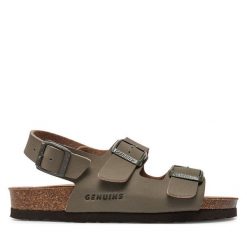 Sandały Genuins. Szare sandały Genuins, bez wzorów, bez obcasa, na płaskiej podeszwie, bez zapięcia. Za 329.99 zł.
