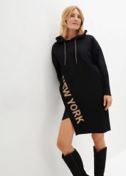 Sukienka dresowa z czystej bawełny organicznej. Czarne sukienki bonprix, bez wzorów, z bawełny, eleganckie, bez kołnierzyka, bez ramiączek. Za 179.99 zł.