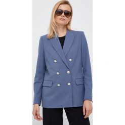 Tommy Hilfiger marynarka z domieszką wełny dwurzędowa gładka. Niebieskie marynarki i żakiety Tommy Hilfiger, bez wzorów, z wełny, klasyczne, bez ramiączek. Za 1,519.90 zł.