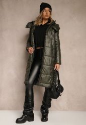 Zielona Kurtka z Pikowanymi Przeszyciami i Ściągaczami po Bokach Balinne. Zielone kurtki Renee, l, bez wzorów, z jeansu, bez kaptura. Za 179.99 zł.