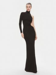 Elisabetta Franchi Sukienka wieczorowa AB-555-41E2-V680 Czarny Slim Fit. Czarne sukienki Elisabetta Franchi, bez wzorów, z wiskozy, wizytowe, bez kołnierzyka, bez ramiączek. Za 3,379.00 zł.