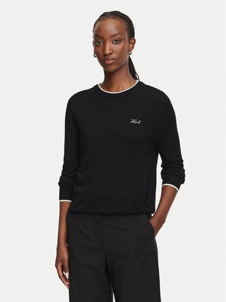 KARL LAGERFELD Sweter B3W18037 Czarny Regular Fit. Czarne swetry KARL LAGERFELD, xl, bez wzorów, z wełny, bez ramiączek. Za 729.99 zł.