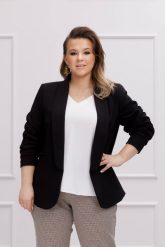 Elegancki czarny żakiet Neva XXL OVERSIZE WIOSNA. Czarne marynarki i żakiety Moda Size Plus Iwanek, s, bez wzorów, z bawełny, eleganckie, bez ramiączek. Za 254.90 zł.