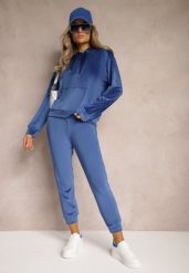 Granatowy Komplet Dresowy z Dodatkiem Bawełny Spodnie z Gumką w Pasie Bluza z Kapturem Reseria. Niebieskie bluzy Renee, m, bez wzorów, z bawełny, klasyczne, bez ramiączek, z kapturem. W wyprzedaży za 83.99 zł.