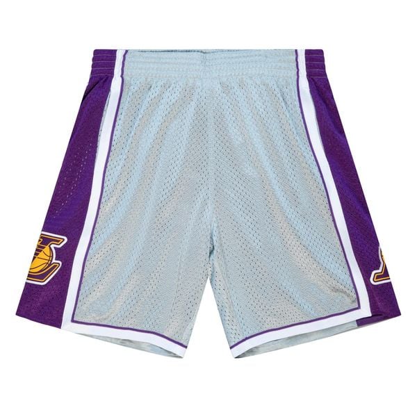 Krótka koszulka NBA Los Angeles Lakers 75th NBA 2009. Niebieskie szorty Mitchell & Ness, bez wzorów, sportowe. W wyprzedaży za 379.50 zł.