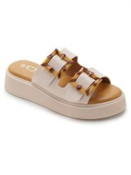 C'M Klapki w kolorze beżowym rozmiar: 38. Brązowe klapki C'M, bez wzorów, klasyczne, z otwartym noskiem, bez obcasa, na platformie, bez zapięcia. Za 140.53 zł.