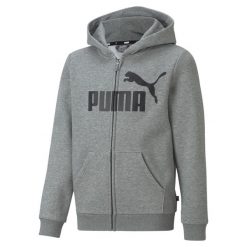 Młodzieżowa bluza z kapturem z dużym logo Essentials PUMA Medium Gray Heather. Szara bluzy z kapturem Puma, m, bez wzorów, z kapturem, na jogę i pilates. Za 204.35 zł.