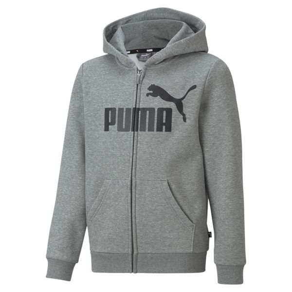 Młodzieżowa bluza z kapturem z dużym logo Essentials PUMA Medium Gray Heather. Szara bluzy Puma, m, bez wzorów, klasyczne, bez ramiączek, z kapturem. Za 204.35 zł.