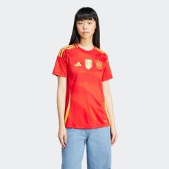 Koszulka piłkarska damska ADIDAS Hiszpania 2025 domowa. Czerwone t-shirty sportowe adidas, l, bez wzorów, z materiału, bez ramiączek, do piłki nożnej. Za 459.99 zł.