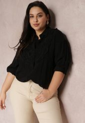 Czarna Koszula z Wiskozy i Koronkową Wstawką Amoura. Czarne koszule Renee, plus size, bez wzorów, z koronki, klasyczne, bez kołnierzyka, plus size, bez ramiączek. W wyprzedaży za 82.49 zł.