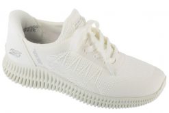Buty sportowe Sneakersy damskie, Slip-Ins: Bobs Geo Lite - Divine Pace. Białe buty treningowe Skechers, bez wzorów, z materiału, przed kostkę, bez zapięcia, trekkingowe. Za 289.99 zł.