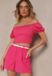 Różowe Szorty z Bawełną High Waist w Klasycznym Stylu Sefore. Czerwone szorty Renee, bez wzorów, z bawełny, klasyczne. W wyprzedaży za 43.99 zł.