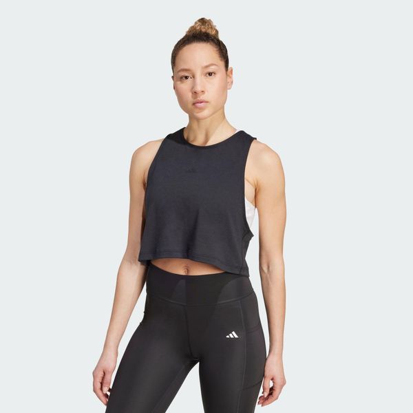 Koszulka Yoga Essentials Cropped. Czarne t-shirty sportowe adidas, bez wzorów, bez ramiączek, na jogę i pilates, climacool (adidas). Za 129.00 zł.