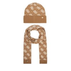 Zestaw szalik i czapka Guess. Brązowe szaliki i kominy Guess, z aplikacjami. Za 294.99 zł.
