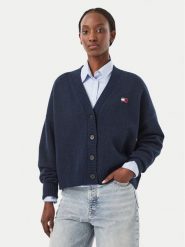 Tommy Jeans Kardigan Fluffy Badge DW0DW23830 Granatowy Regular Fit. Niebieskie swetry Tommy Jeans, s, bez wzorów, z jeansu, bez ramiączek. Za 449.99 zł.