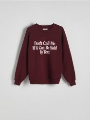 Bluza z nadrukiem - bordowy. Czerwone bluzy Reserved, l, bez wzorów, z bawełny, bez ramiączek, bez kaptura. W wyprzedaży za 59.99 zł.