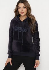 Granatowa Welurowa Bluza z Haftem Akiffa. Niebieskie bluzy Born2be, l, bez wzorów, z polaru, casualowe, bez ramiączek, bez kaptura. W wyprzedaży za 93.49 zł.